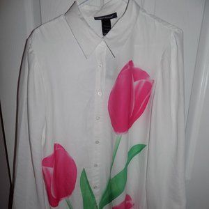 ASHLEY STEWART TULIP PRINT SHEER BLOUSE -SIZE 14 - NWT